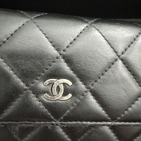 CHANEL Flap Wallet Quilted Black Silver Tone Hardware W/box - Picture 4 of 16